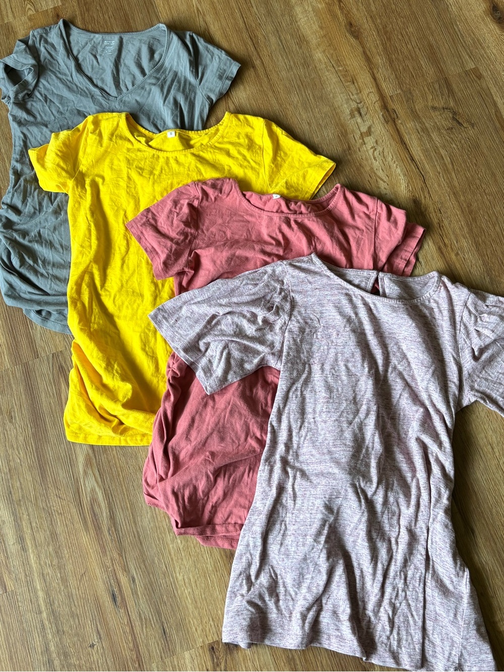 Set of 4 Short Sleeve Maternity Shirts- Yellow, Pink, Gray